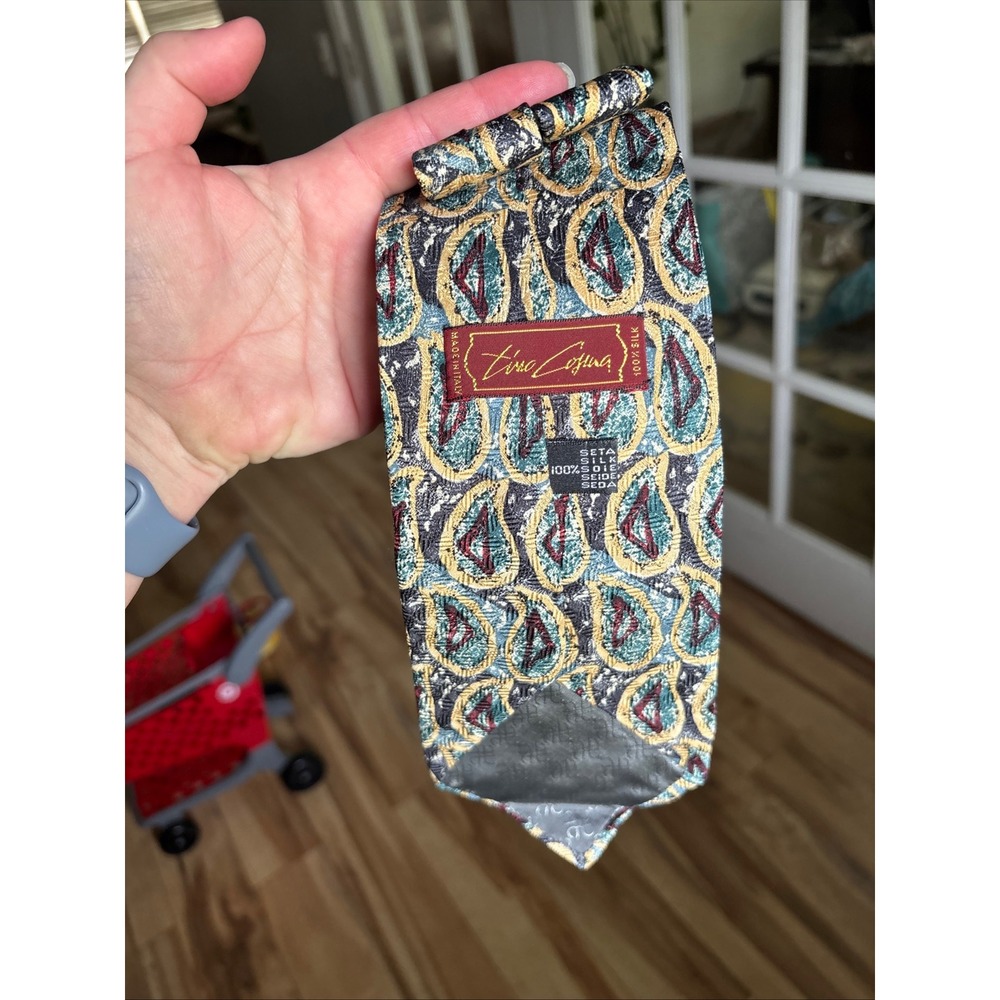 Tino Cosma Mens Silk Tie Blue Paisley Abstract Made in Italy Levy's Nashville - Picture 9 of 9